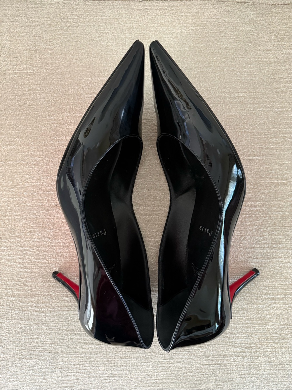 Christian Louboutin Black Patent Pointed-Toe Pumps with Red Soles